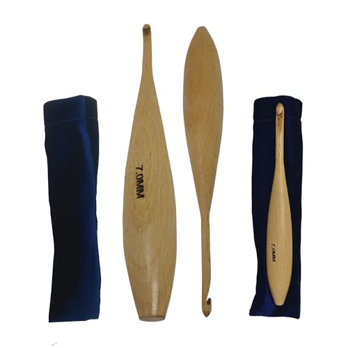 Handcrafted Wooden Crochet Hooks with Bag, 4 MM to 10 MM | Comfortable Grip | Smooth Finish & Ergonomic Design | Galaxy Indiacraft (Natural Beechwood, 7 MM) - color: Natural Beechwood, size: 7 MM