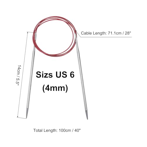 uxcell Size US 6 (4mm) Knitting Needles Circular Needle 40 Inch(100cm) Round Metal Stainless Steel Needle for Handmade Projects DIY Knit Blankets - color: Red, size: 40 inch Size US 6 (4mm)