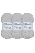 Estako Velvet Yarn for Crocheting, Chenille, 3 Pack, Light Grey | super bulky, ultra soft, plush, cozy, thick, fluffy, polyester, 300 g, 396 yds, amigurumi, baby blankets - color: 1120 - Light Grey, size: Pack of Three
