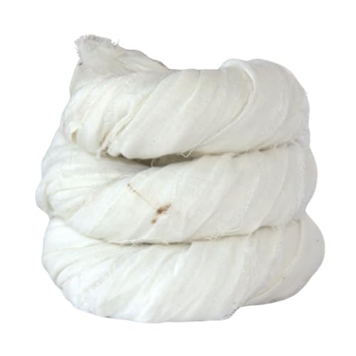 KNITSILK Poly Cotton Ribbon Yarn – Natural White Ribbon Yarn for Knitting, Crochet, Weaving, Macramé & DIY Crafts, Lightweight Textured Fiber, 22 Yards (20m), 45g Skein