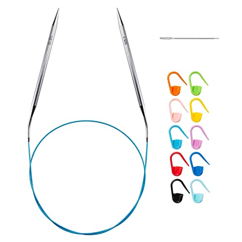 32" Size 10 (6mm) Circular Knitting Needles Set for Beginners, Stainless Steel Cable Circle Knitting Needles, Round Metal Knit Needle with Fixed Magic Loop for Sweater, Sock, Blankets, Gloves - color: Size US 10 (6mm)