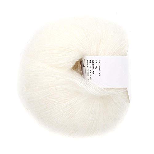 Soft Thin Wool Yarn, Angora Mohair Yarn for Knitting and Crocheting, Long Fiber Craft Thread for DIY Scarf Projects (White)