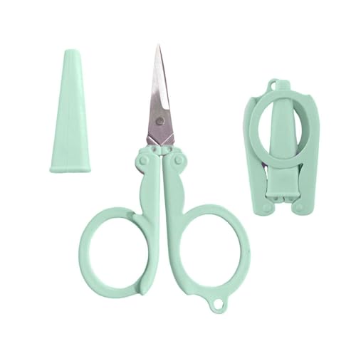 Pastel Mini Folding Scissors with Safety Cap Small Portable Travel Scissors Little Badge Scissors Yarn Shears Kids Tiny Cutter for Cutting, Scrapbooking, Crafting, Sewing, Green(1Pack) - color: Green