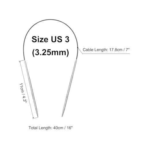 uxcell Size US 3 (3.25mm) Knitting Needles Circular Needle 16 Inch(40cm) Round Metal Stainless Steel Needle for Handmade Projects DIY Knitting - color: Black, size: 16 inch Size US 3 (3.25mm)