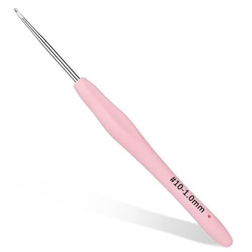 SHWAKK Small Crochet Hook, 1.0 mm Lace Ergonomic Crochet Hook | Tiny Crochet Needles for Arthritic Hands, Knitting Needles with Soft Handle Beginners and Experienced Hobbyists - size: 1.0mm
