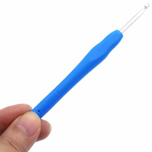 6Pcs 4mm Aluminum Soft Grip Rubber Ergonomic Handle Crochet Hook Knitting Needles US Size G (Size 6) for DIY Yarn Craft,Nice Gift for Women Adults Kids Children Beginners (Blue) - size: 4mm