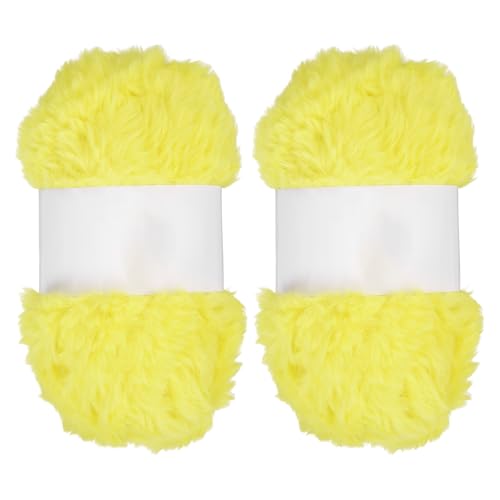 PATIKIL 65 Yards Soft Chunky Fluffy Fuzzy Faux Fur Yarn, 2 Skeins Chunky Fuzzy Yarn Fur Polyester for Crochet Knitting Blankets Scarves Sweaters Hat Shawls, Bright Yellow - color: Bright Yellow