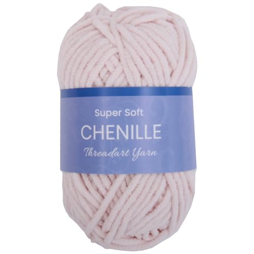ThreadArt Chenille Yarn for Crochet, #5, Blush Pink 04 | Super soft plush chenille yarn for crochet, knitting, amigurumi, blankets and toys. Fluffy #5 weight, 50g/60yd skeins. - color: BLUSH PINK, size: SINGLE