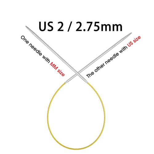 Circular Knitting Needles 16 inch (40cm) - US Size 2 (2.75mm) Stainless Steel Round Knitting Needles for Hats, Socks & Baby Booties - size: 16in/2.75mm(us2)