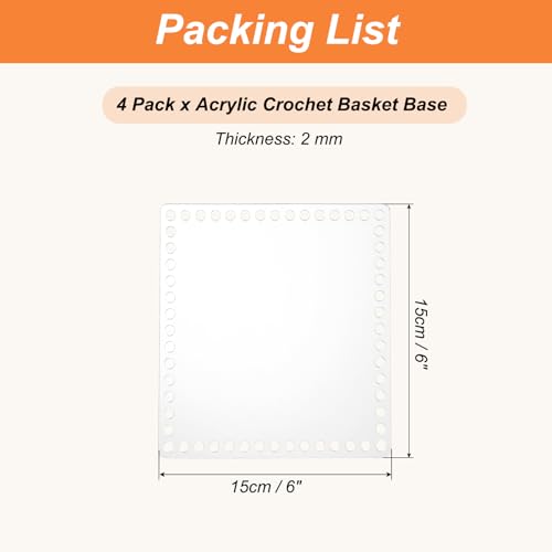 PATIKIL 6 x 6 Inch Crochet Basket Base, 4Pcs Acrylic Square Bag Making Supplies Purse Bottoms Shaper Weaving Knitting Kit for Crochet Shoulder Bag Handbag Purse Craft - size: 15 x 15cm / 6 x 6"