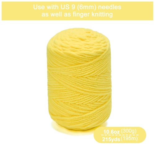 Chunky Chenille Yarn #6 Super Bulky Soft Fluffy Crochet | Easy care & beginner-friendly. Choose 0.66lb or 1.76lb. Perfect for blankets, hats, scarves, home decor. Machine washable. - color: Yellow, size: 0.66LB/215yds