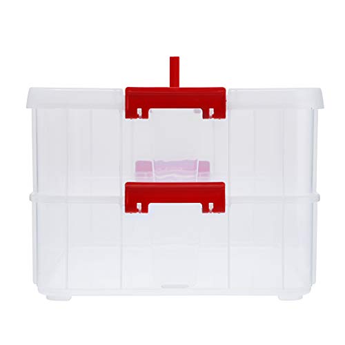 BTSKY 2 Layer Stack & Carry Box, Plastic Multipurpose Portable Storage Container Box Handled Organizer Storage Box for Organizing Stationery, Sewing, Art Craft, Jewelry and Beauty Supplies(Red) | Multipurpose Craft Organizers and Storage for Organizing St