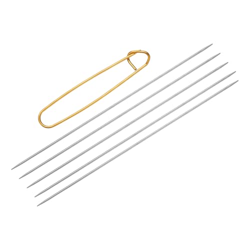 uxcell 5Pcs US 0(2mm) Double Pointed Knitting Needle 7.87 Inches Length Stainless Steel Sweater Stitching Needles with Stitch Holder for Handmade Projects DIY Knitting - size: 2mm