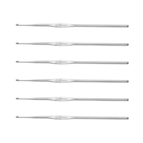 Skweawert 6Pcs 0.6mm Stainless Steel Crochet Hook | Bulk Hand Needles, for Beginners, Women, College Students, Crocheters - size: 0.6mm