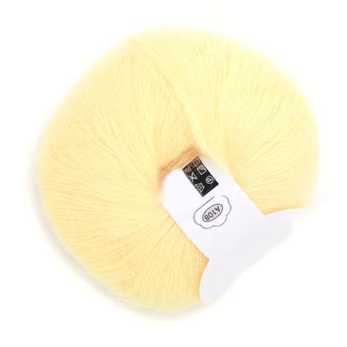 Mohair Knitting Angora Wool Yarn for DIY Knitting Popular Soft Wool Yarn(with a Crochet)(Light Yellow)