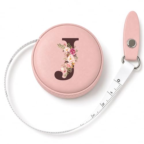Maicican Retractable Tape Measure, Pink Leather Sewing Measuring Tape, J | with Initial A-Z, 60"/1.5m Soft Sewing Measuring Tape for Body Measurements, Portable Small Fabric Ruler - color: Tape Measure-Pink J
