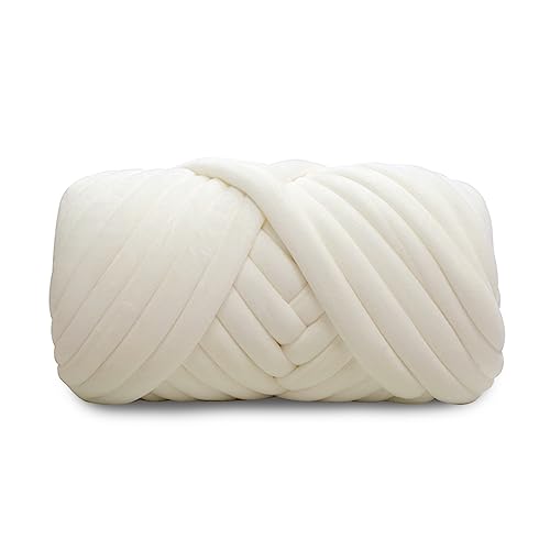 Velvet Chunky Yarn Bulky Giant Arm Knitting Yarn, Super Soft Jumbo Tube Weight, Fluffy DIY Crochet Hand Making Washable for Blanket, Pet Bed, Rugs Pillow (2.2lb-Milk White) - color: Milk White, size: 2.2LB