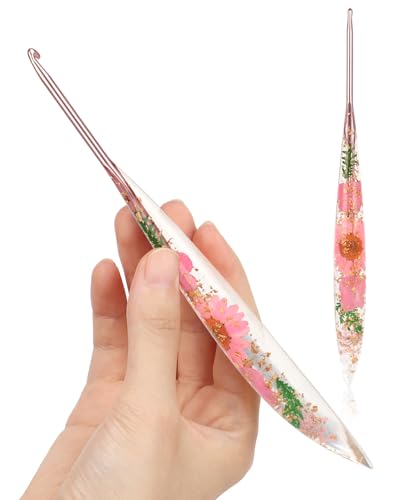 Katech 3.5mm Crochet Hook for Arthritic Hands, Long Aluminum Inline Hooks | Ergonomic Crochet Hooks with Dried Floral Grip-Elegant & Unique, Smooth Crochet Needle-Crochet Gift for Beginner&Crocheter - size: 3.5mm