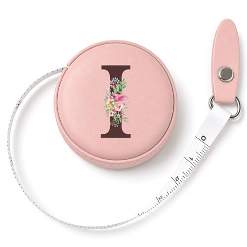 Maicican Retractable Tape Measure, Pink Leather Sewing Measuring Tape, I | with Initial A-Z, 60"/1.5m Soft Sewing Measuring Tape for Body Measurements, Portable Small Fabric Ruler - color: Tape Measure-Pink I