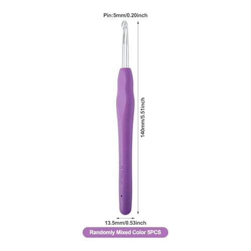5 pcs Aluminum Crochet Hooks Knitting Needles Craft Yarn Pin 5mm Random Color Smooth Silicone Handle Crochet Hook for Beginners Handmade DIY Knitting Scarves Sweaters Hats - color: Pin 5mm
