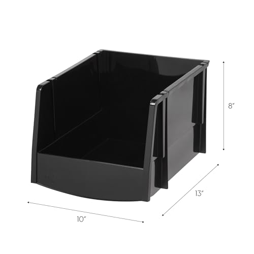 IRIS USA 6-Pack, Extra Large Stackable Storage Bins, Black | Organize small parts, hardware, craft supplies, pantry items, and household essentials with open-front access, stackable bins - size: X Large - 6 Pack