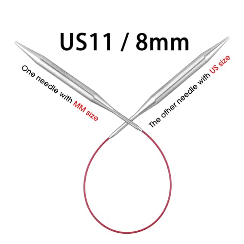 Circular Knitting Needles 16 inch (40cm) - US Size 11 (8mm) Stainless Steel Round Knitting Needles for Hats, Socks & Baby Booties - size: 16in/8mm(US11)