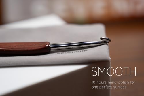 SEVENSUN Mimosa 2mm Single Crochet Hook, Available in 0.6mm-6.5mm, Ergonomic Hand Polished Stainless Steel Inline Pointy Wood Handle Crochet Hook for Arthritic Hands - size: 2.0mm(Size B)