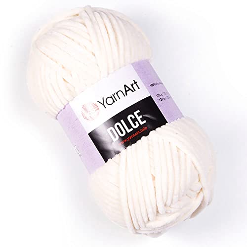 Yarn Art Dolce Yarn 100% MicroPolyester Velvet Blanket Amigurumi Super Bulky :6 Baby Chenille Yarn (1 Skein, 745-LIGHT Cream) - color: 745-LIGHT CREAM