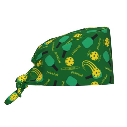 MOLIAN Dental Tooth Adjustable Working Cap Surgical Headgear for Women Men | Adjustable Tie Back Scrub Caps with Button Built-in Sweatband Working Cap for Nurses Doctors and Workers - color: Spin the Pickleball