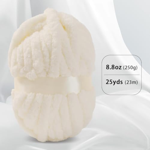 bearberry Jumbo Chenille Yarn, Super Bulky 6 - Plush & Skin-Friendly for Chunky Knit Blankets & Arm Knitting, 8-Pack (8oz/25yd), Machine Washable & Ultra Soft, Cream&Light Purple - color: Cream&Light Purple