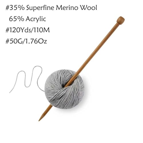 Merino Wool Yarn for Knitting & Crocheting - 35% Wool, 65% Acrylic - color: Light Gray, size: 2 Ball