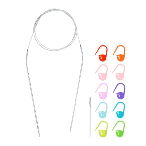 HARFINGTON Knitting Needles Size US 0(2mm) Circular Needle 39 Inch(100cm) Round Metal Stainless Steel Needle with Needles for Handmade Projects DIY Knitting - size: Size-US-0-(2mm) x 100cm