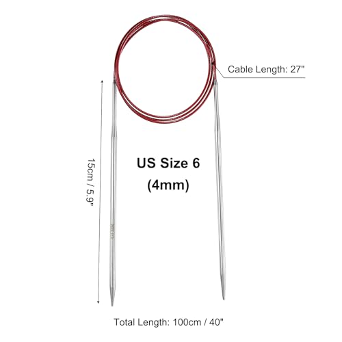 uxcell US 6(4mm) Knitting Circular Needle 40 Inch(100cm) Metal Round Stainless Steel Needle with Large Eye Sewing & Stitch Markers for Handmade Projects DIY Knit Blankets - size: US6(4mm)
