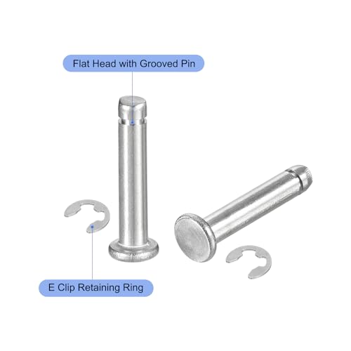 uxcell 20Set M4x20mm 304 Stainless Steel Cylindrical Shaft Snap Ring Locating Pin, Flat Head Grooved Hinge Cylinder Position Pin with E Clip Retaining Ring, Silver - size: M4x20mm
