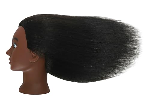 100% Real Human Hair Mannequin Head with Stand Manikin Cosmetology Doll Training Head for Hairdresser Practice Braiding Styling Curling Cutting Display - color: Deak Black