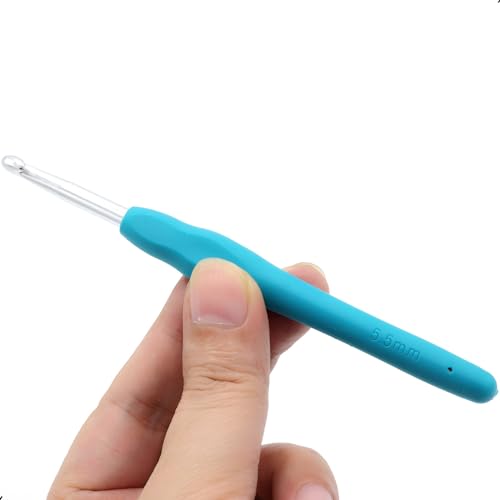 6Pcs 5.5mm Aluminum Soft Grip Rubber Ergonomic Handle Crochet Hook Knitting Needles US Size I (Size 9) for DIY Yarn Craft,Nice Gift for Women Adults Kids Children Beginners (Blue) - size: 5.5mm