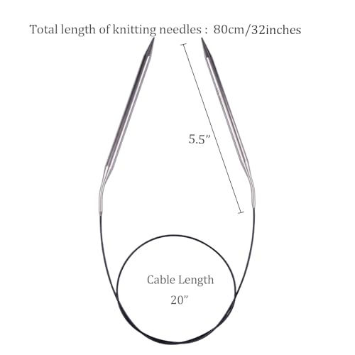 Circular Knitting Needles 32inches/80cm,Size US 10.5(6.5mm) Stainless Steel Round Knitting Needles for Handmade Knitting DIY - size: US10.5/6.5mm