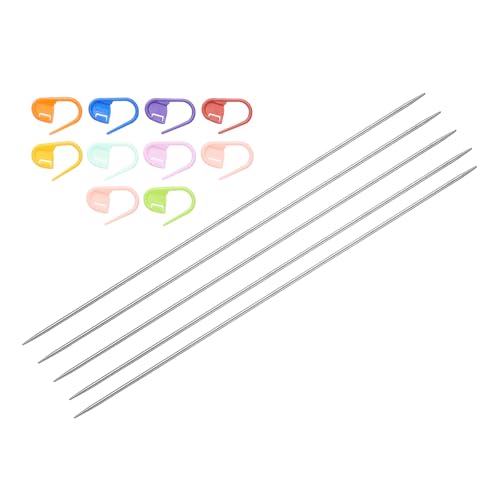 uxcell 5Pcs US 0(2mm) Double Pointed Knitting Needle 7.87 Inches Length Stainless Steel Sweater Stitching Needles with 10 Stitch Marker for Handmade Projects DIY Knitting - size: 2mm