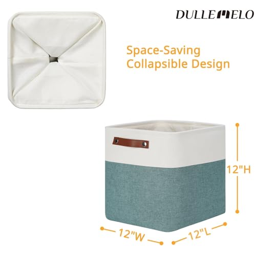 DULLEMELO Set Of 4 Cube Storage Bins, Fabric Storage Basket for Shelves Closet Nursery Toy Storage, 12 inch Fabric Storage Cubes Bins Canvas Organization Baskets (White&Deep Green) - color: White&Dark Green, size: M-12"x 12"x12"