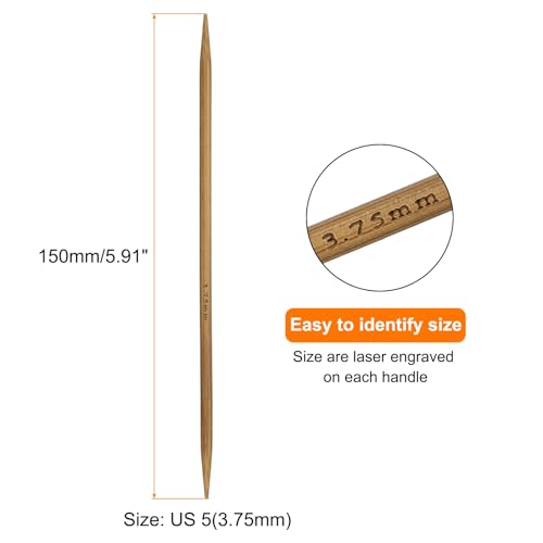 HARFINGTON 5Pcs Bamboo Knitting Needles Double Pointed Size US 5(3.75mm) Carbonized 6 Inch(15cm) Straight for Handmade Creative DIY Knitting Craft Yarn Projects - size: US 5(3.75mm)