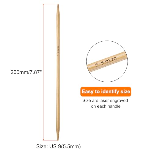Generic 5Pcs Bamboo Knitting Needles Double Pointed Size US 9(5.5mm) Carbonized 7.9 Inch(20cm) Straight for Handmade Creative DIY Knitting Craft Yarn