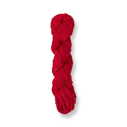 100% Recycled Saree (Sari) Silk Ribbon Yarn - Bulky Weight - 50 Yards per 100 Grams | Knitting & Crocheting | Jewelry Making, Gift Wrapping and Weaving (Maroon & Reds Mix) - color: Pink Pather