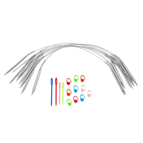 Circular Knitting Needles Set,9 Pack Stainless Steel Knitting Needles Kit (16 Inch/40cm),9 Sizes from 2mm-6mm,with Small Tools,Round Short Metal,for Beginners,Making Sock,Weave DIY Lover - size: 40cm(from tip to tip