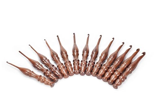 Wooden Crochet Hooks Set of 13 for Arthritic Hands | Ergonomic Soft Grip Handcrafted Knitting Needle for Crocheting and Knitting (Brown (Crochet - 2)) - color: Brown (Crochet - 2)
