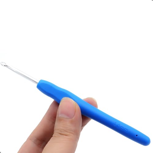 6Pcs 4mm Aluminum Soft Grip Rubber Ergonomic Handle Crochet Hook Knitting Needles US Size G (Size 6) for DIY Yarn Craft,Nice Gift for Women Adults Kids Children Beginners (Blue) - size: 4mm