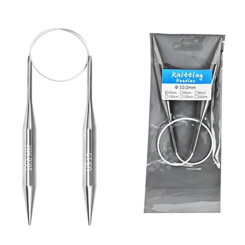 10.0mm Circular Knitting Needles - 16-inch/40cm US15 Ergonomic Stainless Steel Set with Tangle-Free Cable and Smooth Joints, Ideal for Hats, Socks, and Sleeves - size: 10.0mm/US15