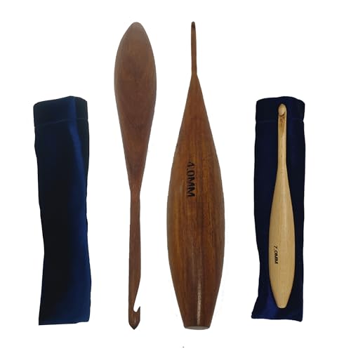 Handcrafted Wooden Crochet Hooks with Bag, 4 MM to 10 MM | Comfortable Grip | Smooth Finish & Ergonomic Design | Galaxy Indiacraft (Natural Rosewood, 4 MM) - color: Natural Rosewood, size: 4 MM