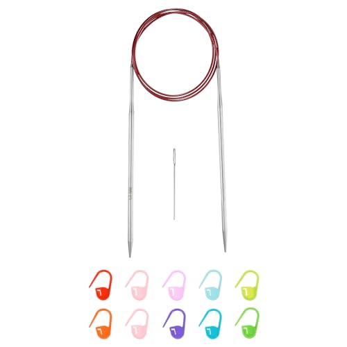 uxcell US 6(4mm) Knitting Circular Needle 40 Inch(100cm) Metal Round Stainless Steel Needle with Large Eye Sewing & Stitch Markers for Handmade Projects DIY Knit Blankets - size: US6(4mm)