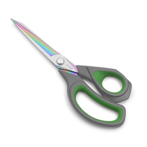 LIVINGO Fabric Scissors 9.5" Professional Sewing Shears All Purpose | Titanium Coated Steel Blade, Precision Cutting Control, Cloth Paper Leather Crafting Supplies - color: Gray / Green, size: 9.5"