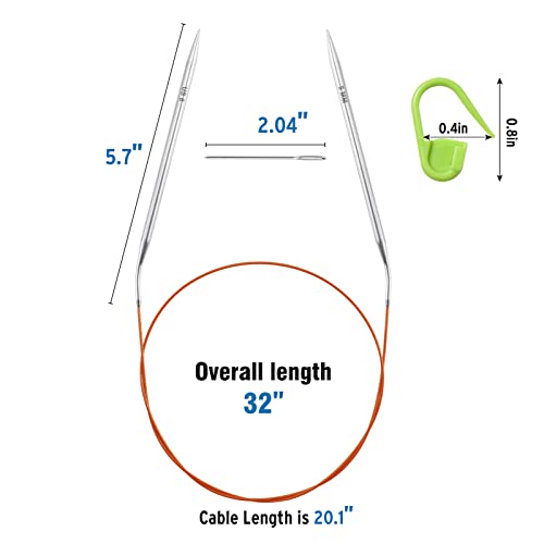 Circular Knitting Needles Set for Beginners US Size 8 (5mm), 32 inch Round Metal Knitting Needles with Fixed Cable, Stainless Steel Magic Loop Lace Circle Knit Needle for Socks, Sweaters, Blankets - color: Size US 8 (5mm)